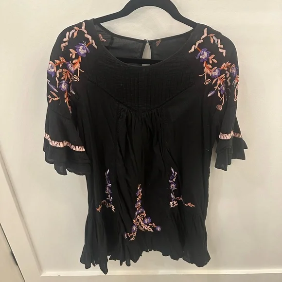 Free People | Dresses | Free People Embroidered Peasant Mini Dress |  Poshmark